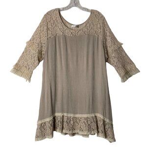 Paisley Vine Taupe Lined 3/4 Sleeve Ruffle Lace Dress or Tunic Women’s Size 2XL